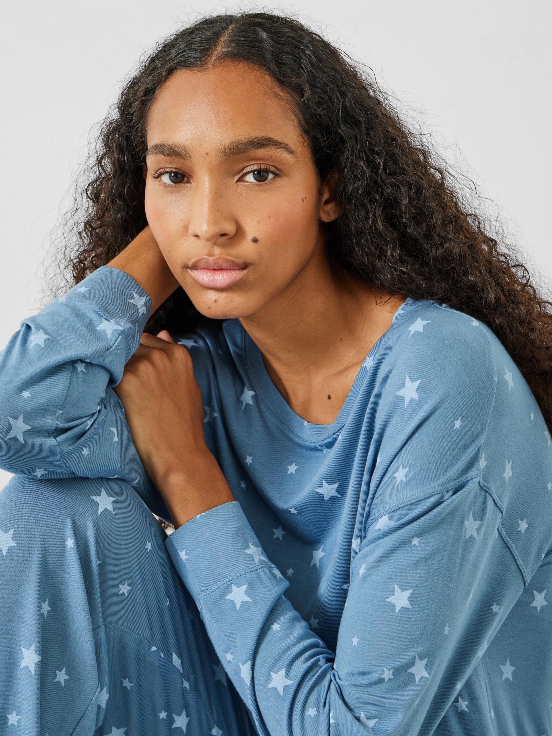 Buy HUSH Flo Star Print Relaxed Jersey Pyjama Set, Blue Online at johnlewis.com