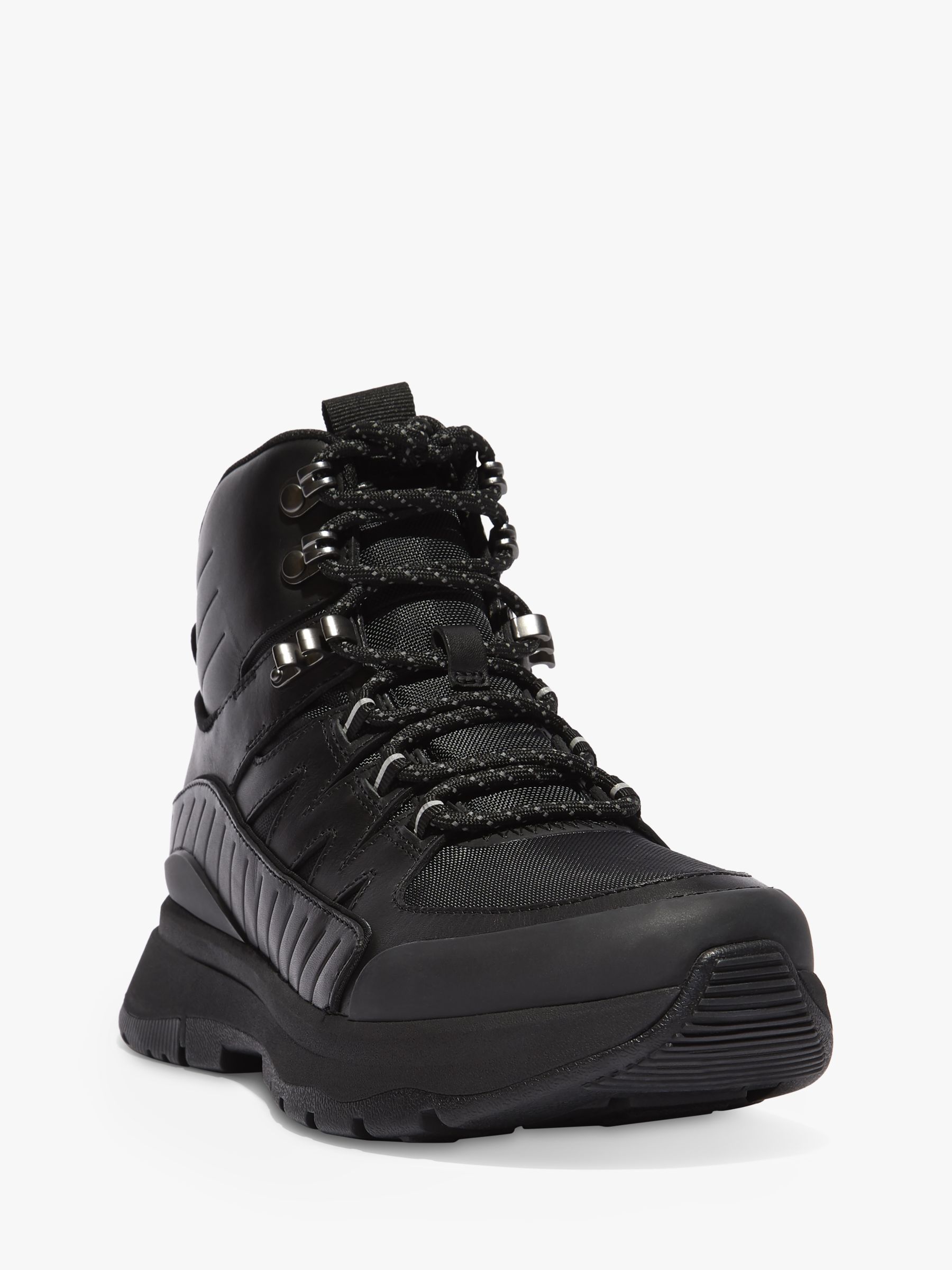 FitFlop Neo Leather Mix Hiking Boots, All Black at John Lewis & Partners