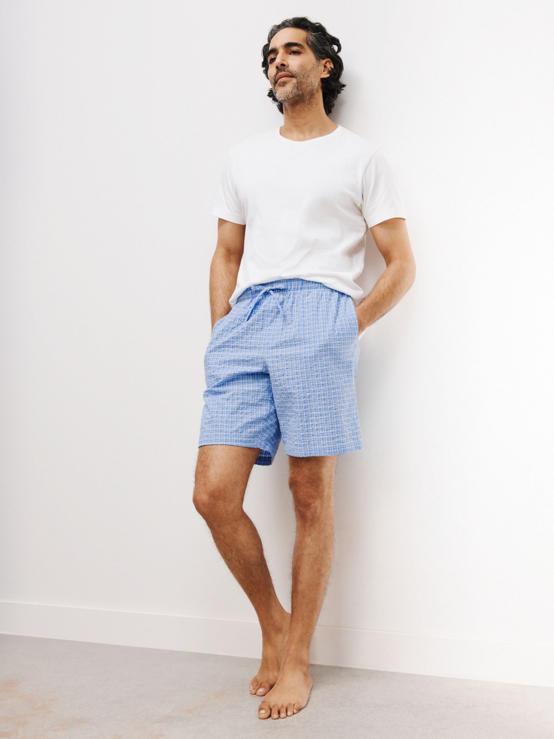 Men's Pale Blue Striped Pyjama Shorts