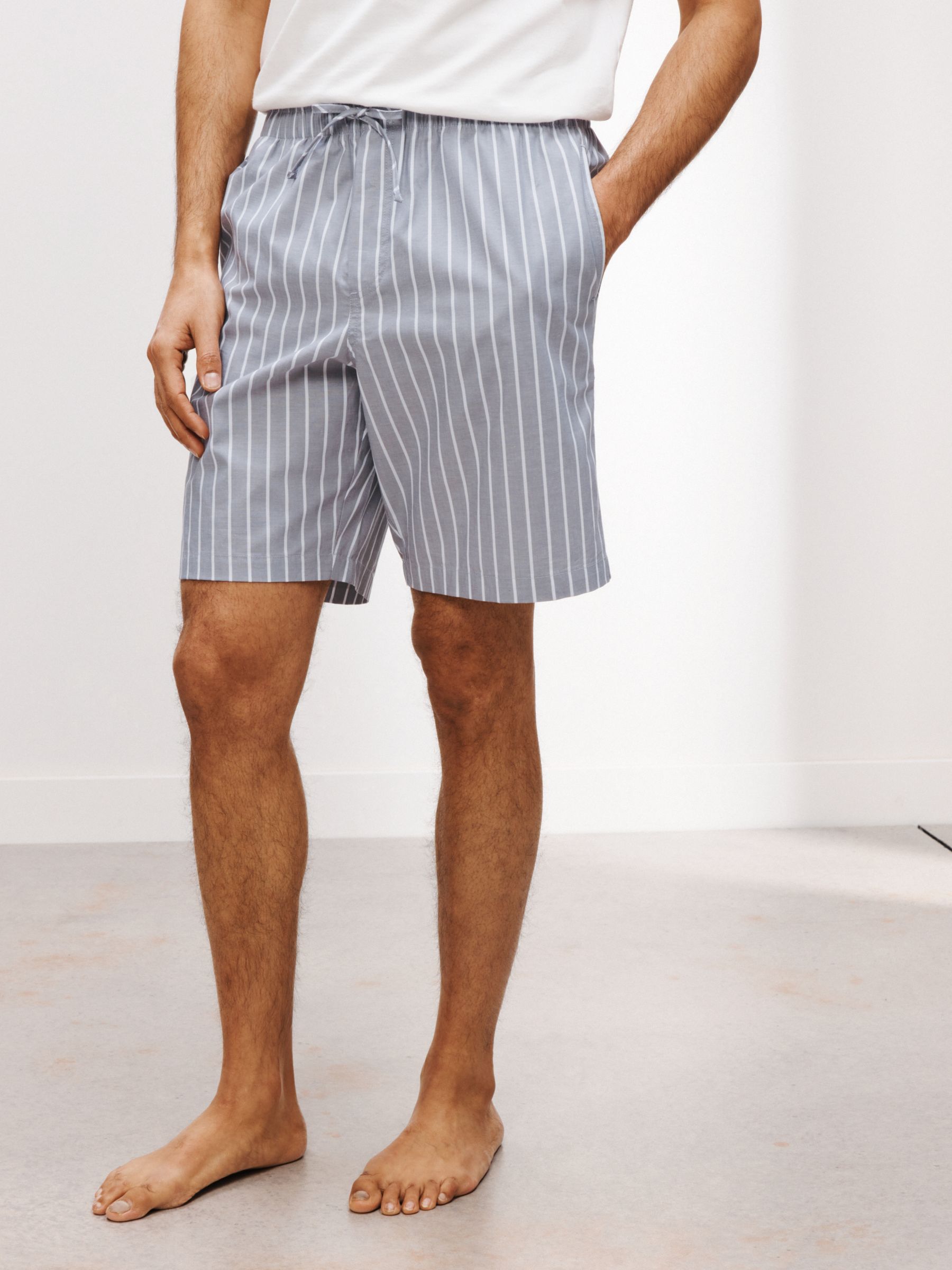 John Lewis Organic Cotton Stripe Pyjama Shorts, Grey Stripe