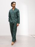 John Lewis Linen Organic Cotton Blend Swirl Print Long Sleeve Pyjama Set, Khaki Swirl