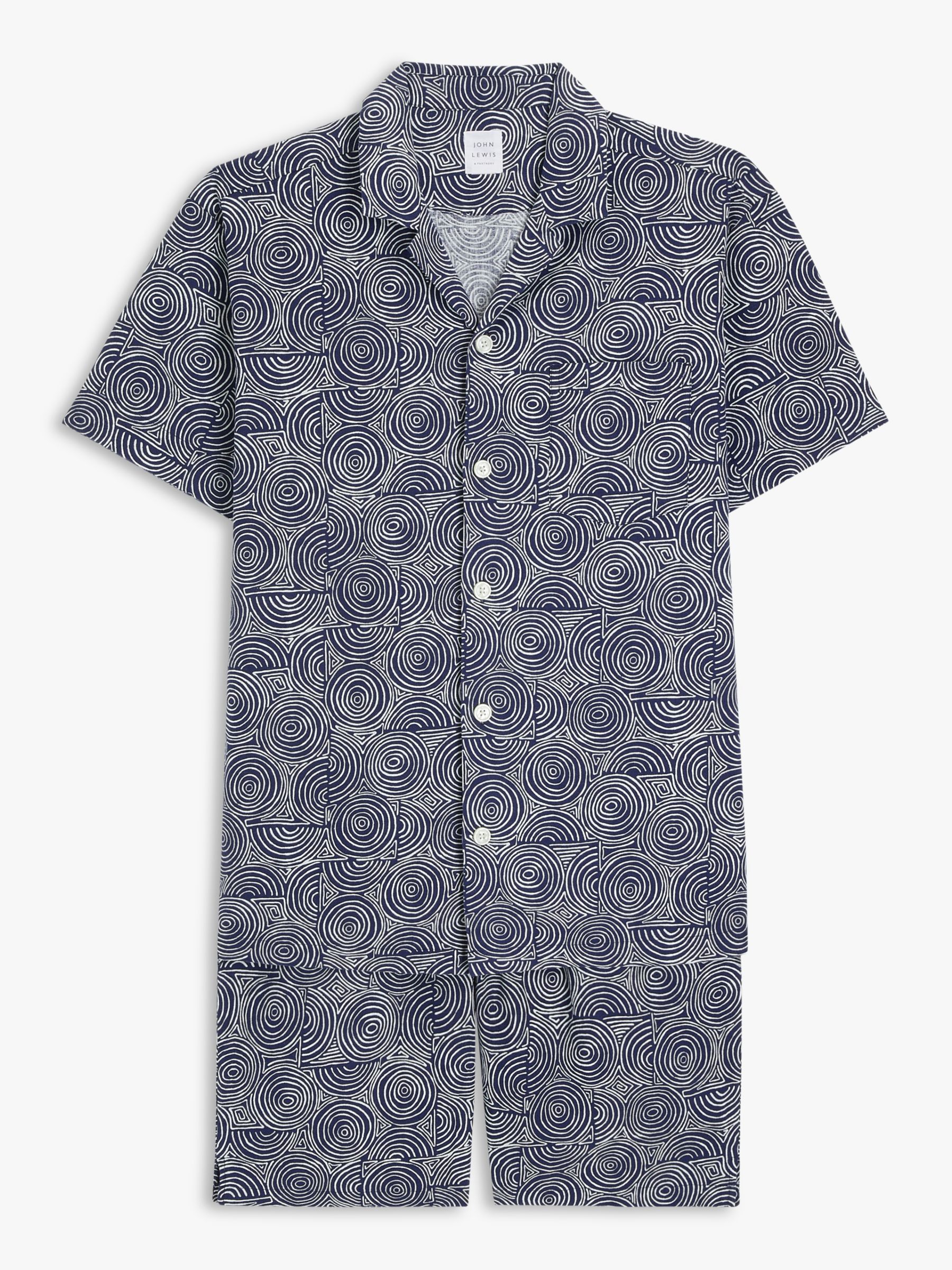 John Lewis Linen Organic Cotton Blend Short Sleeve Swirl Print Pyjama Set Navy Swirl At John