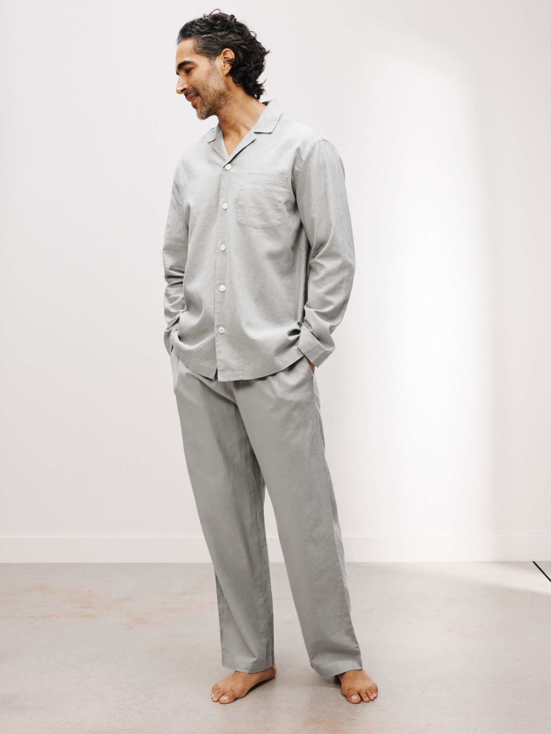 John Lewis Linen Organic Cotton Blend Long Sleeve Pyjama Set, Grey at ...