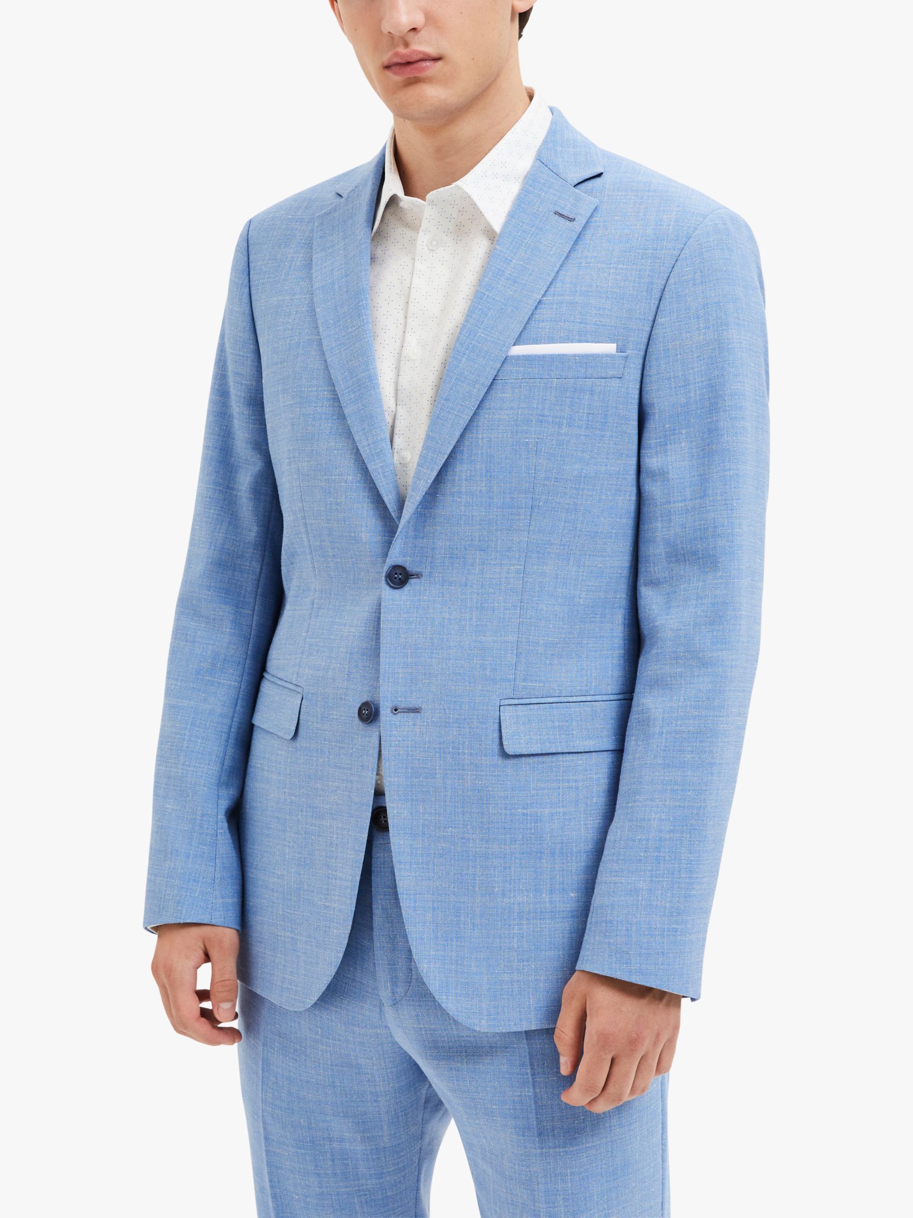 SELECTED HOMME Slim Fit Linen Blend Suit Jacket, Light Blue, 38R