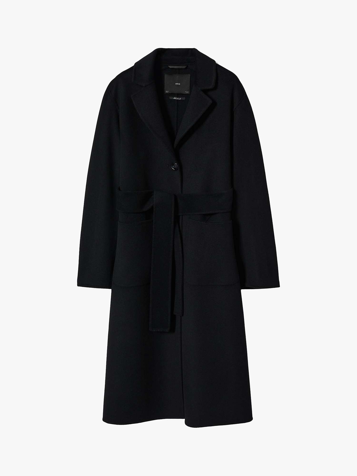 Mango Manuela Wool Blend Tie Coat, Black at John Lewis & Partners