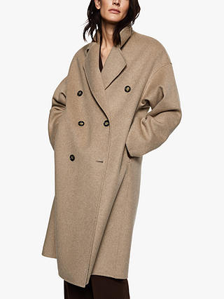 Mango Wool Blend Double Breasted Coat, Brown