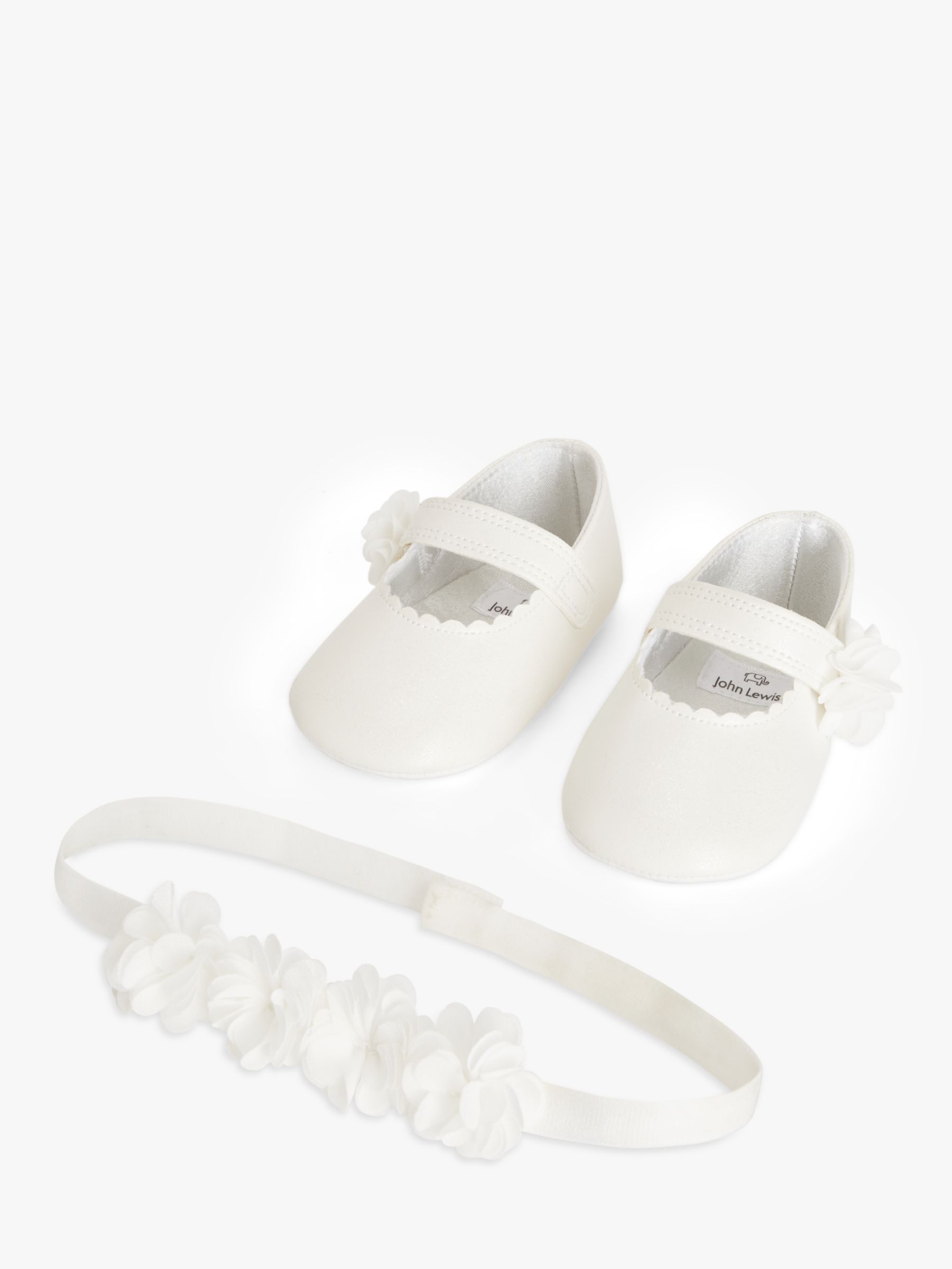 John Lewis Baby Christening Shoes and Headband Set, White, 0-3 months