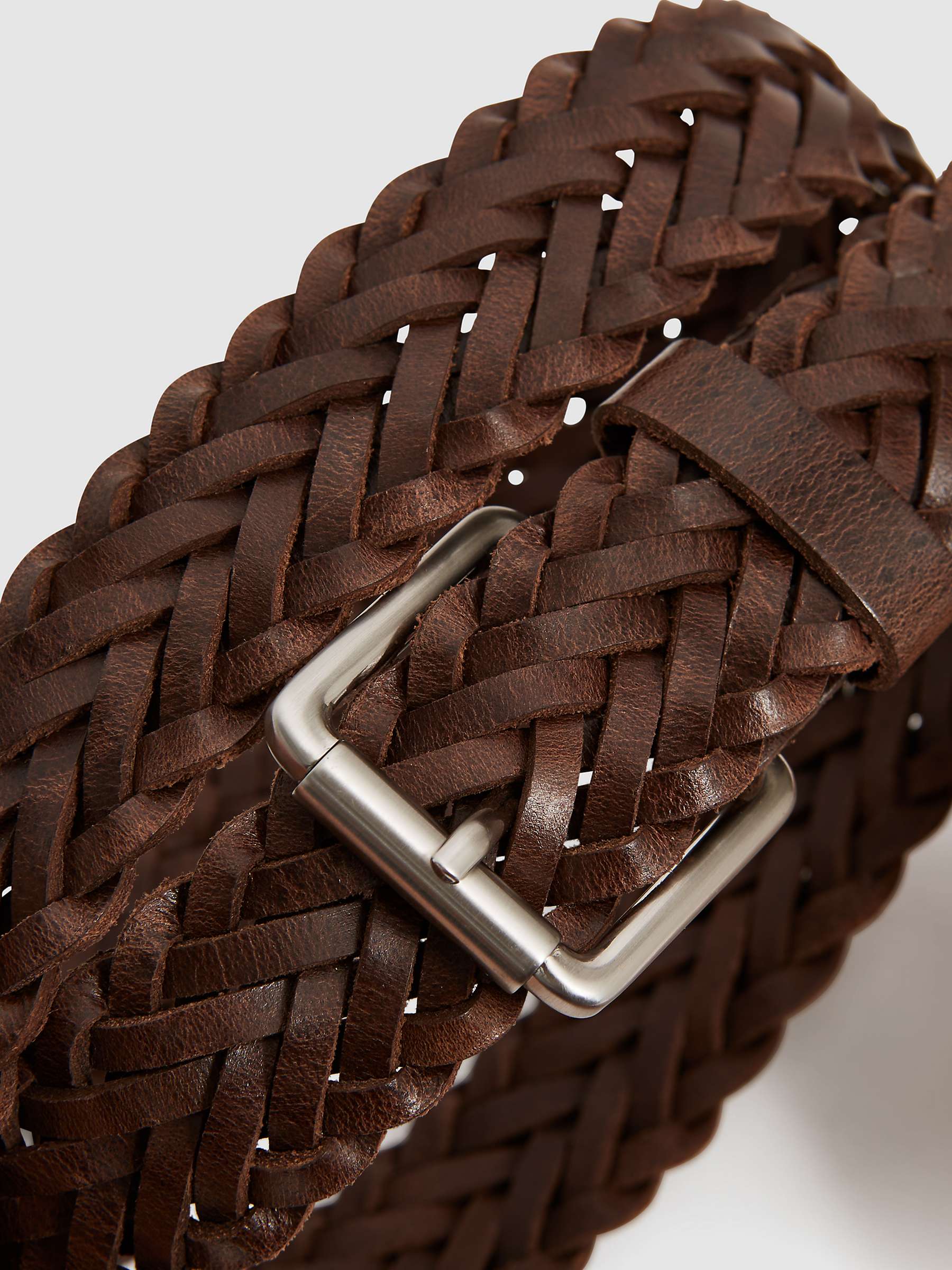 Buy Reiss Carlton Braided Leather Belt, Chocolate Online at johnlewis.com