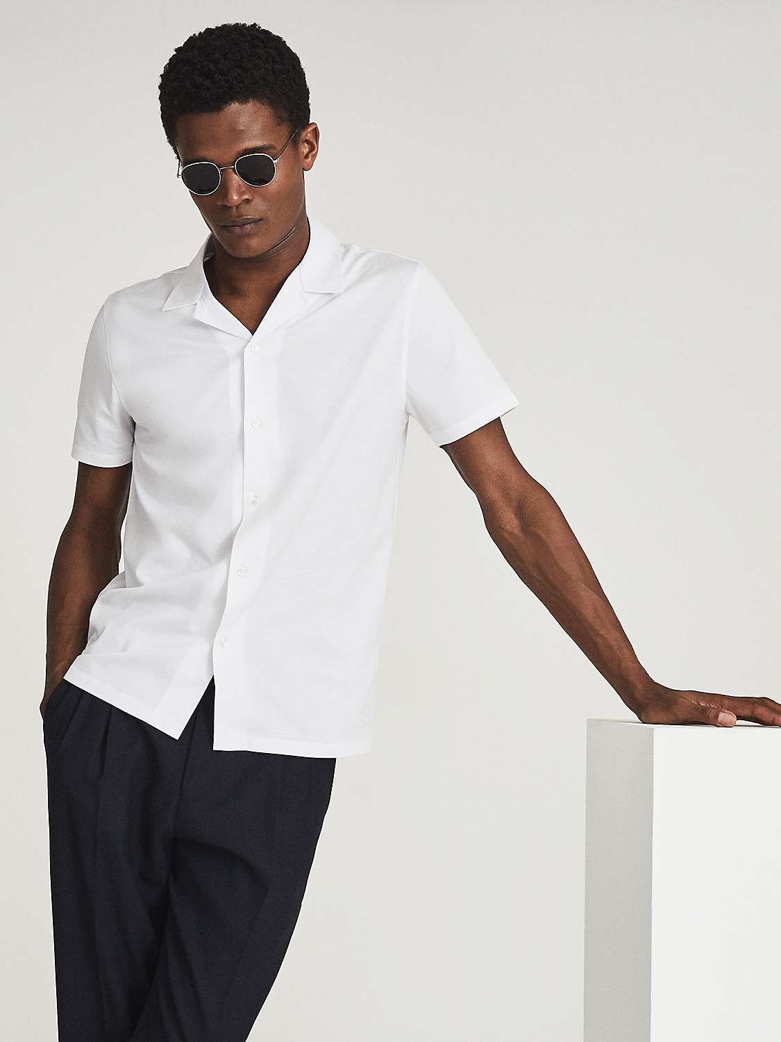 Reiss Caspa Cuban Collar Short Sleeve Shirt, White at John Lewis & Partners