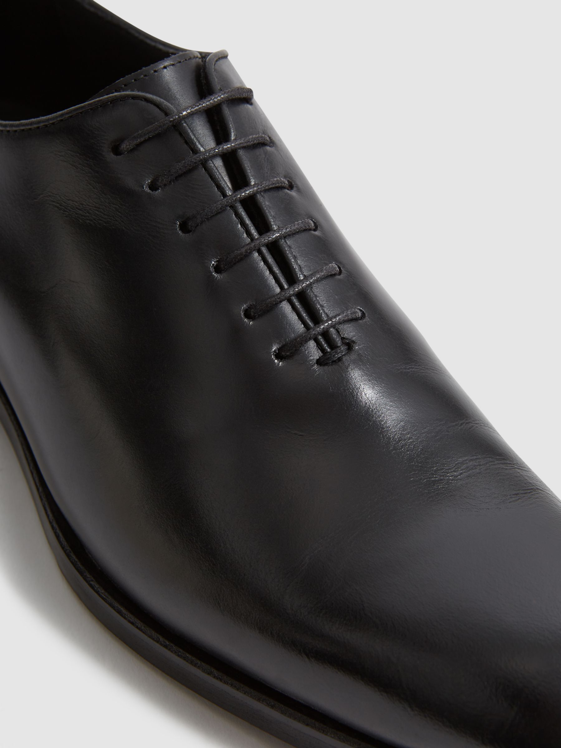 Reiss Bay Leather Whole Cut Shoes, Black at John Lewis & Partners