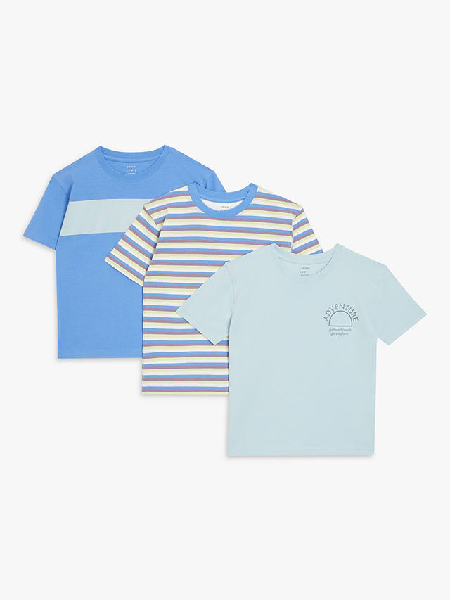 John Lewis Kids' Colour Block/Stripe/Adventure T-Shirts, Pack of 3, Blue/Multi