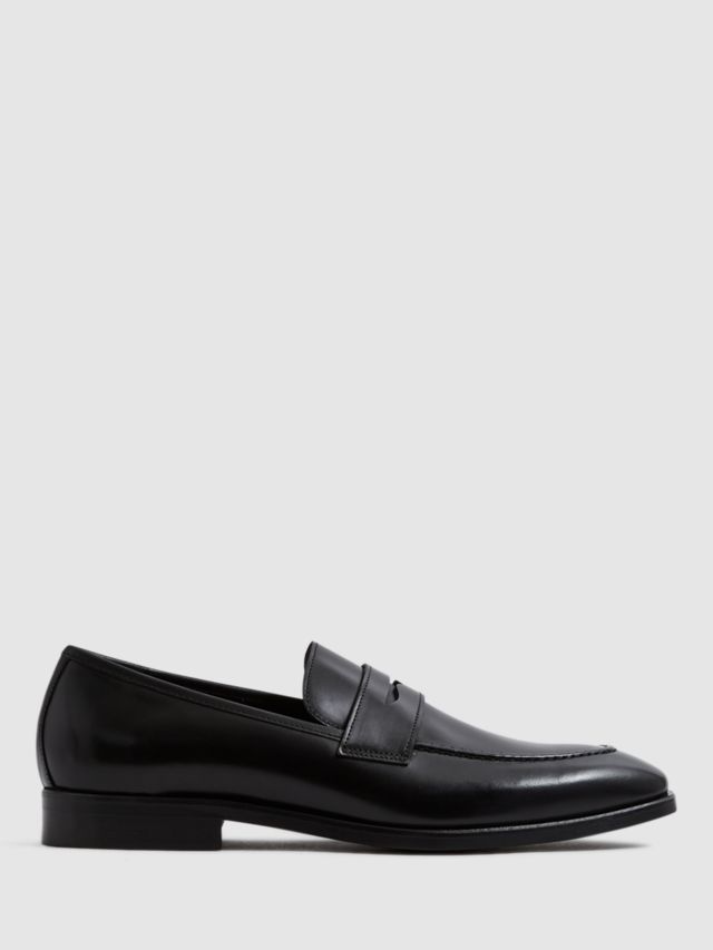 Reiss Grafton Leather Loafers, Black, 6