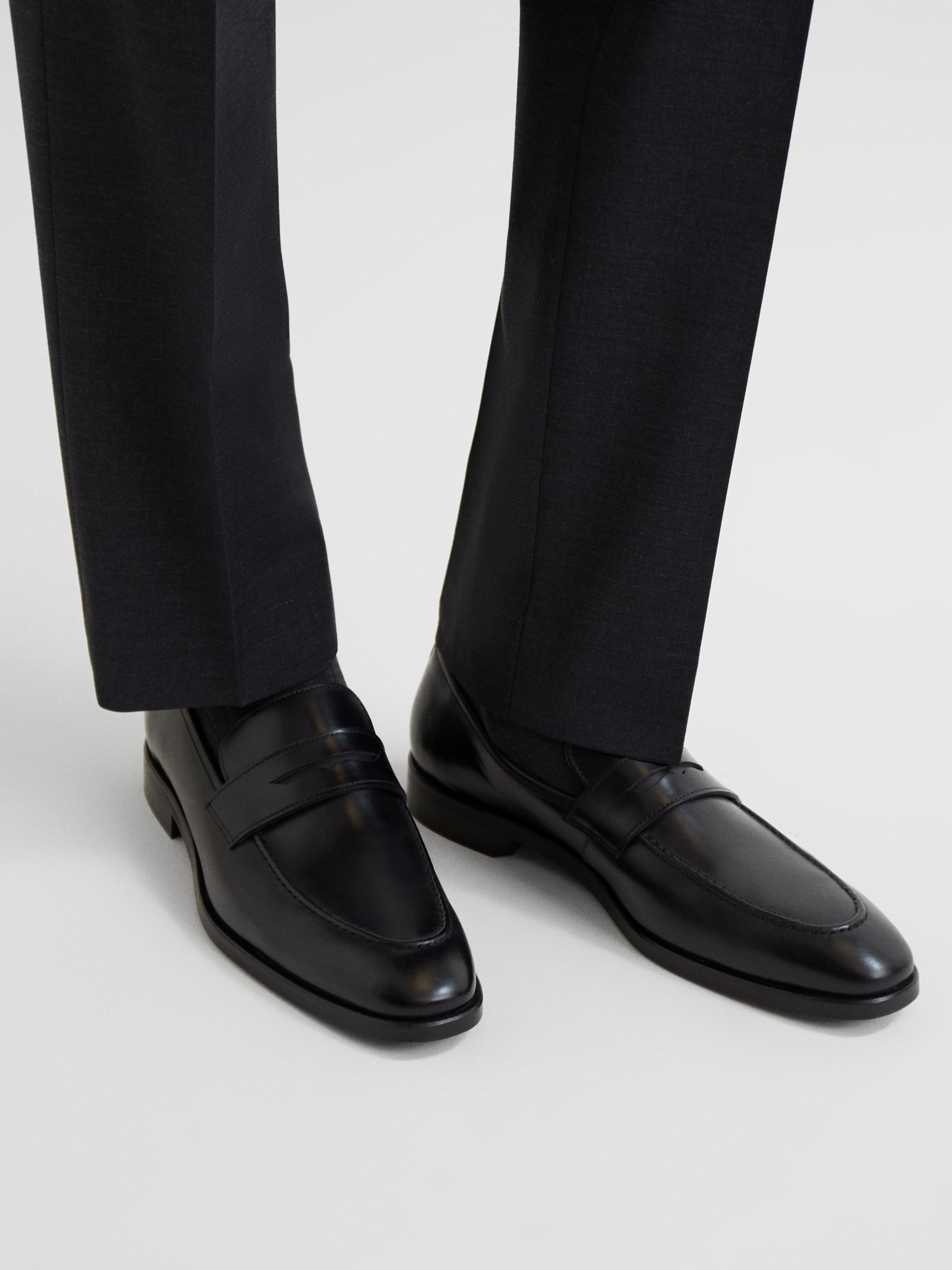 Reiss Grafton Leather Loafers, Black at John Lewis & Partners