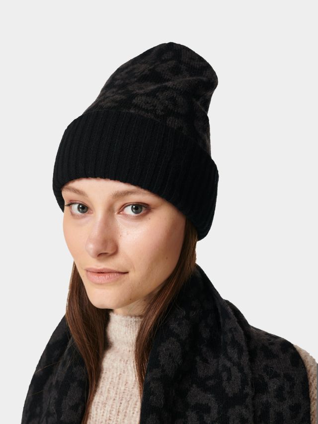 Sweaty Betty Wool Blend Jacquard Beanie Hat, Black Leopard, One Size
