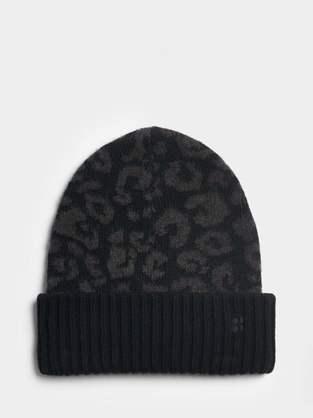 Sweaty Betty Wool Blend Jacquard Beanie Hat, Black Leopard, One Size