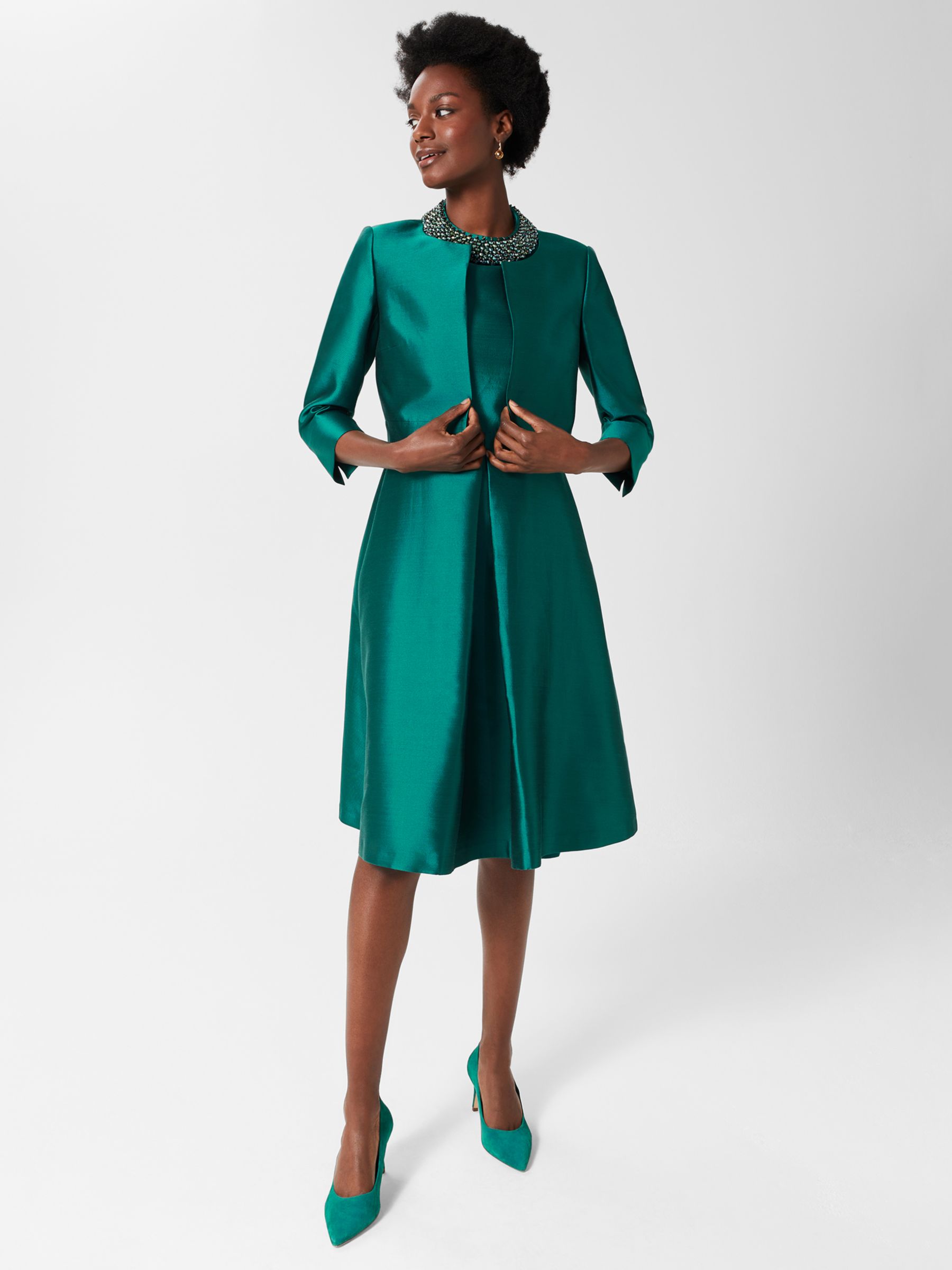 Hobbs Christie Silk Blend Jacket, Jewel Green at John Lewis & Partners