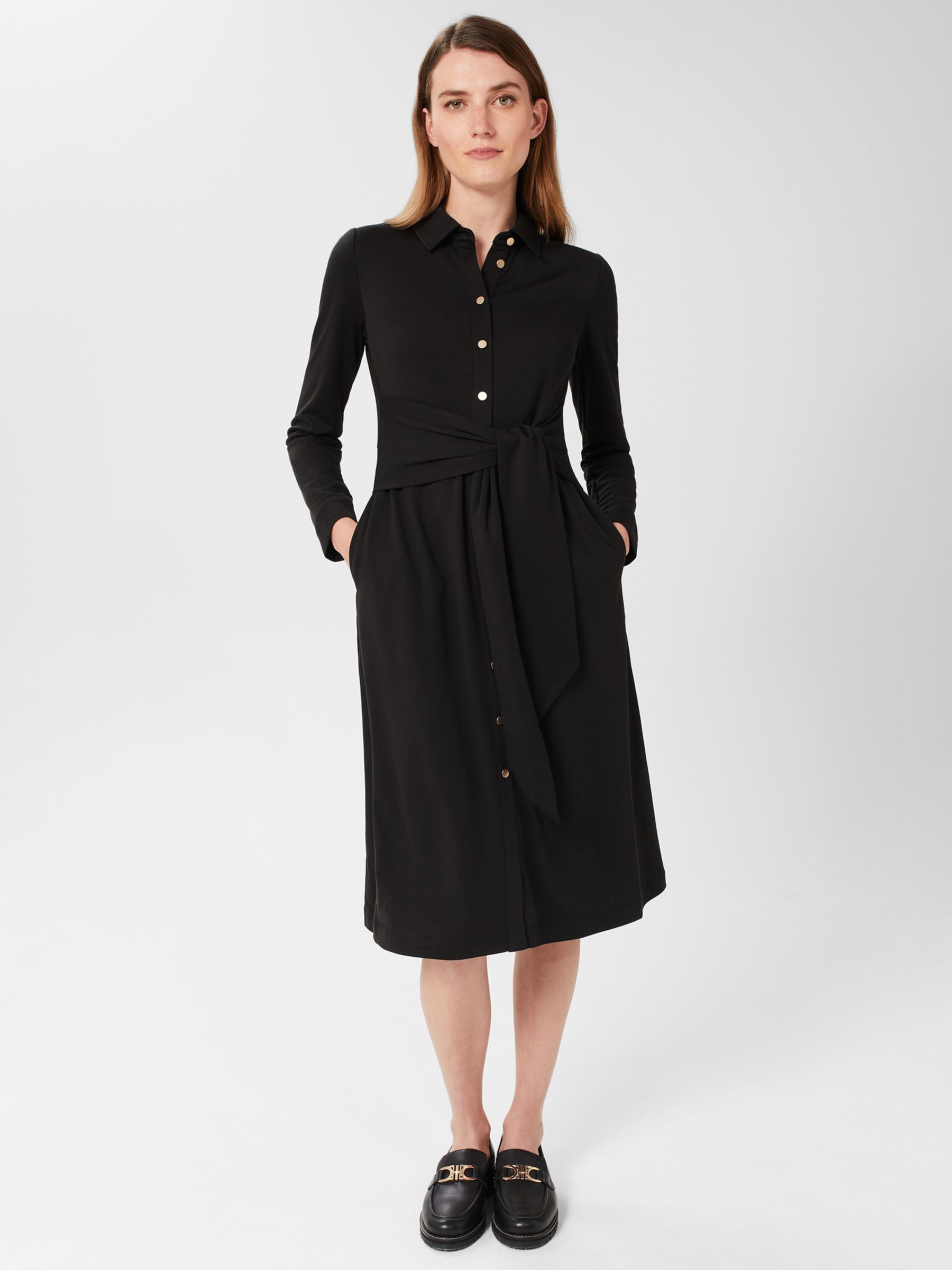 Hobbs Karina Shirt Dress, Black at John Lewis & Partners
