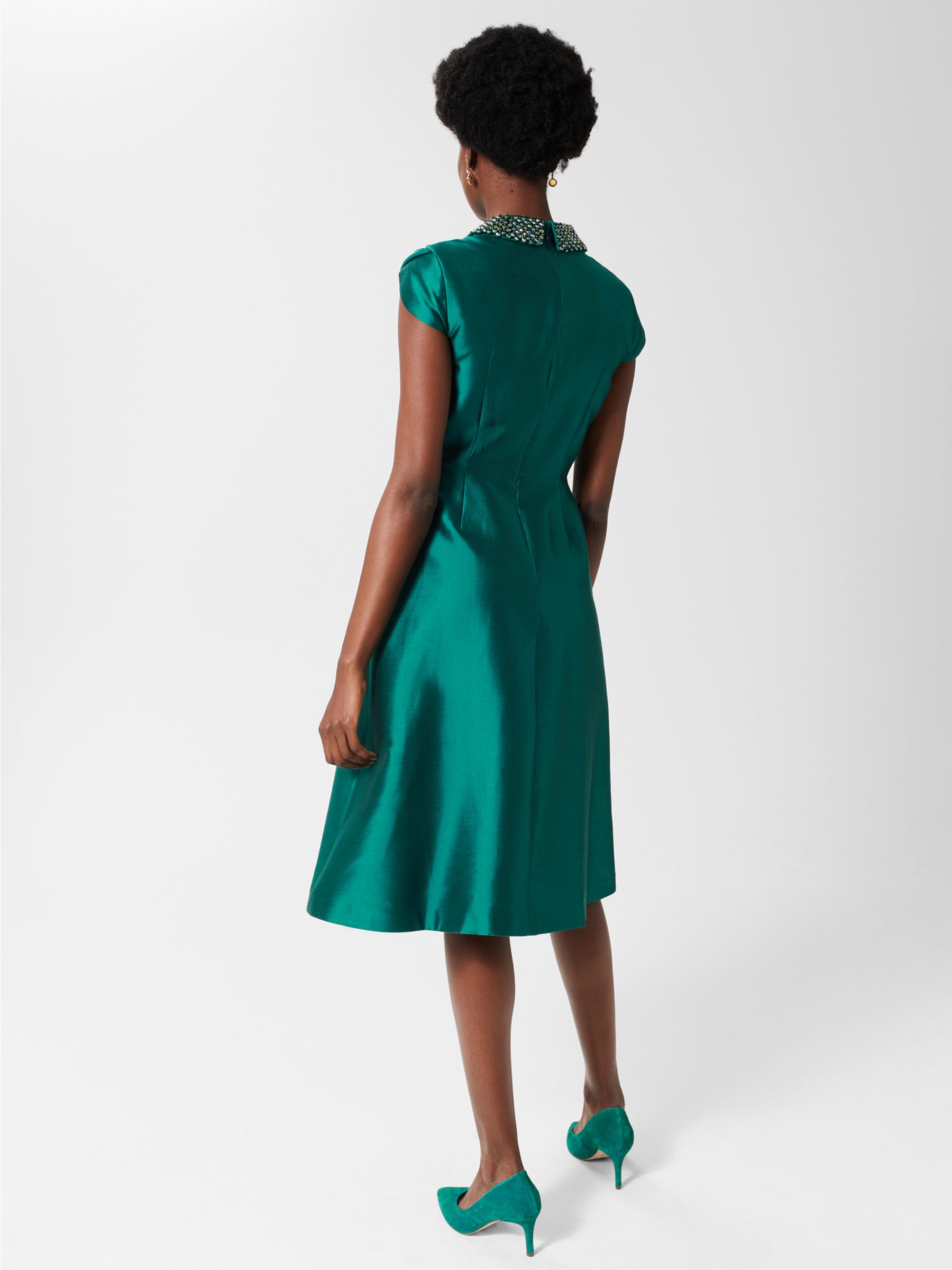 Hobbs Christie Embellished Neck Dress, Jewel Green at John Lewis & Partners