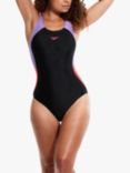 Speedo Colourblock Swimsuit, Black/Lilac/Raspberry