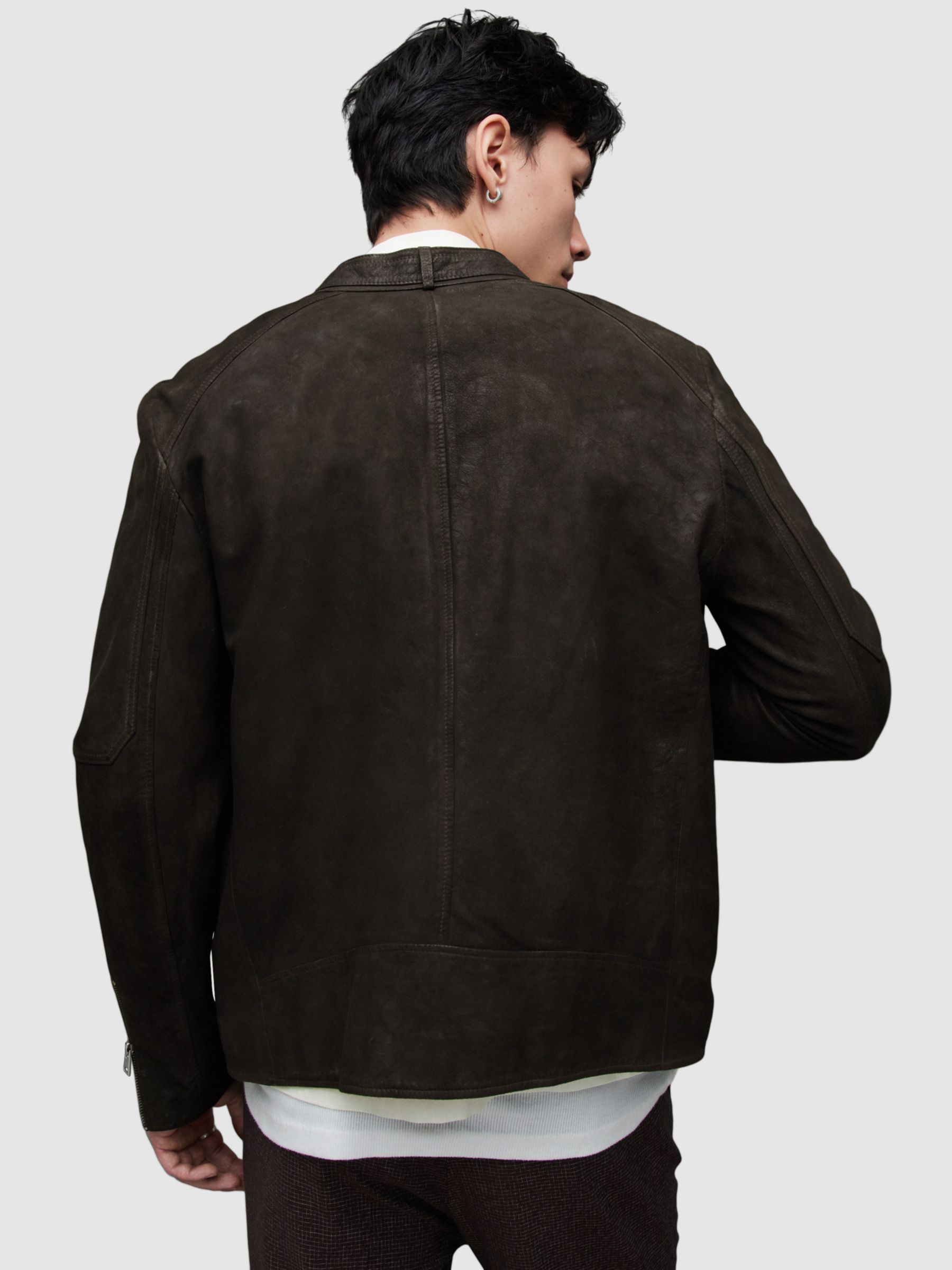AllSaints Cora Leather Jacket, Anthracite Grey, XS