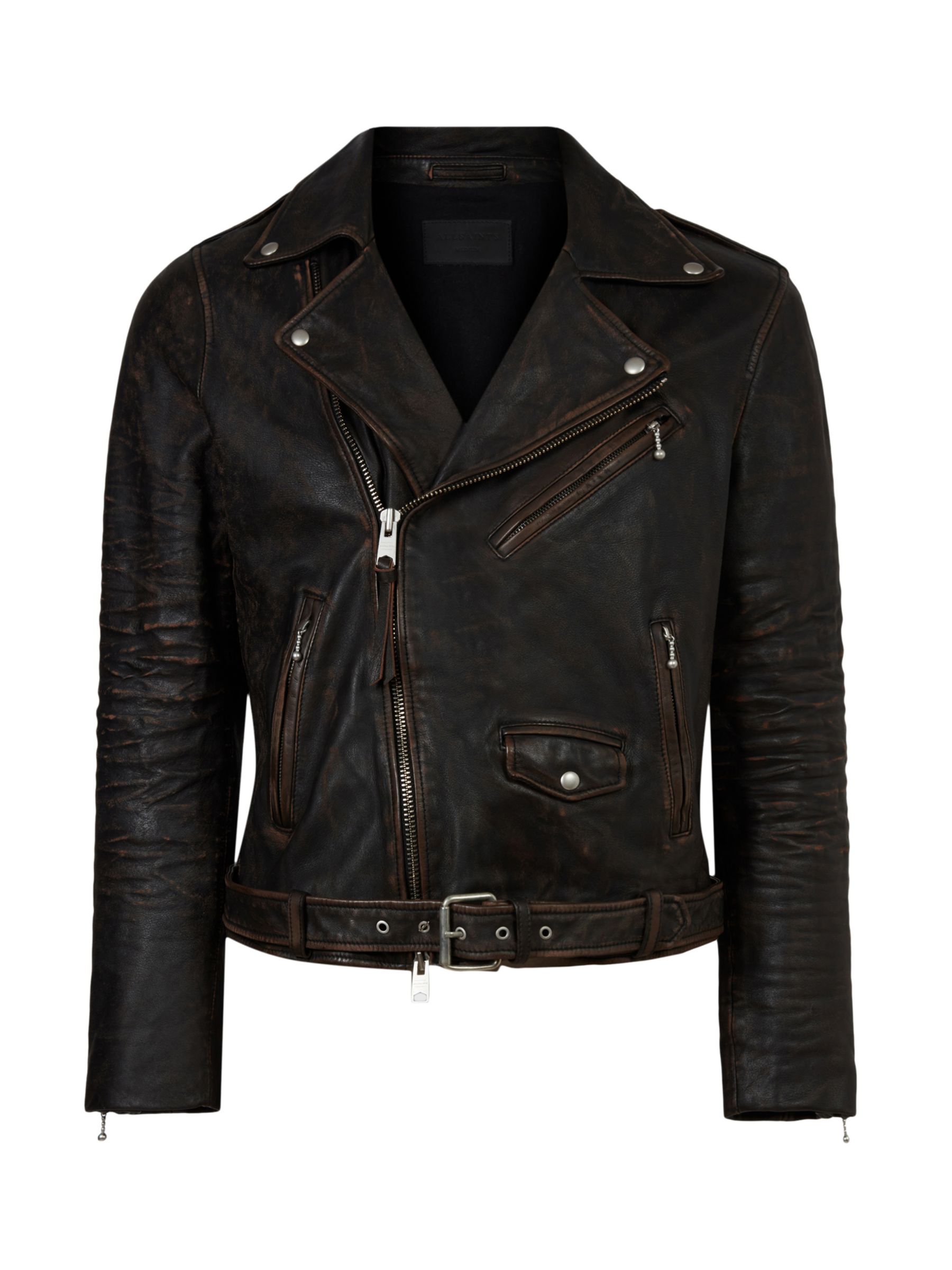 AllSaints Torren Leather Biker Jacket, Brown at John Lewis & Partners