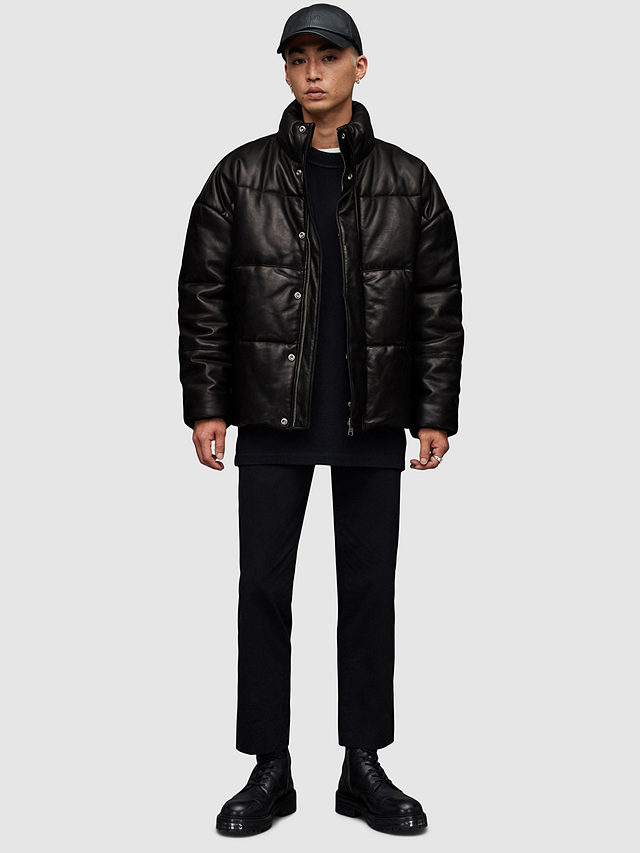 AllSaints Mercer Leather Puffer Jacket, Black, XS