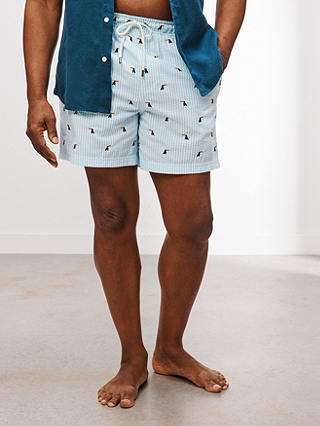 John Lewis Seersucker Embroidered Toucan Swim Shorts, Blue