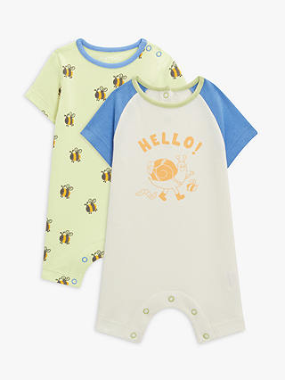 John Lewis ANYDAY Baby Hello Bee Short Romper, Pack of 2, Multi