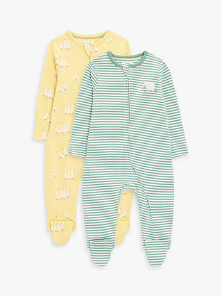 John Lewis Baby Duck Print Sleepsuit, Pack of 2, Green/Yellow