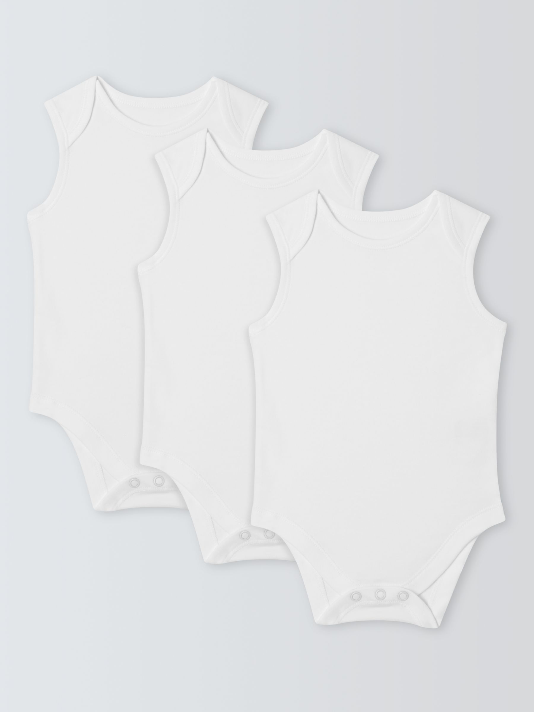 John Lewis Baby Pima Cotton Sleeveless Bodysuit, Pack of 3, White, 9-12 months