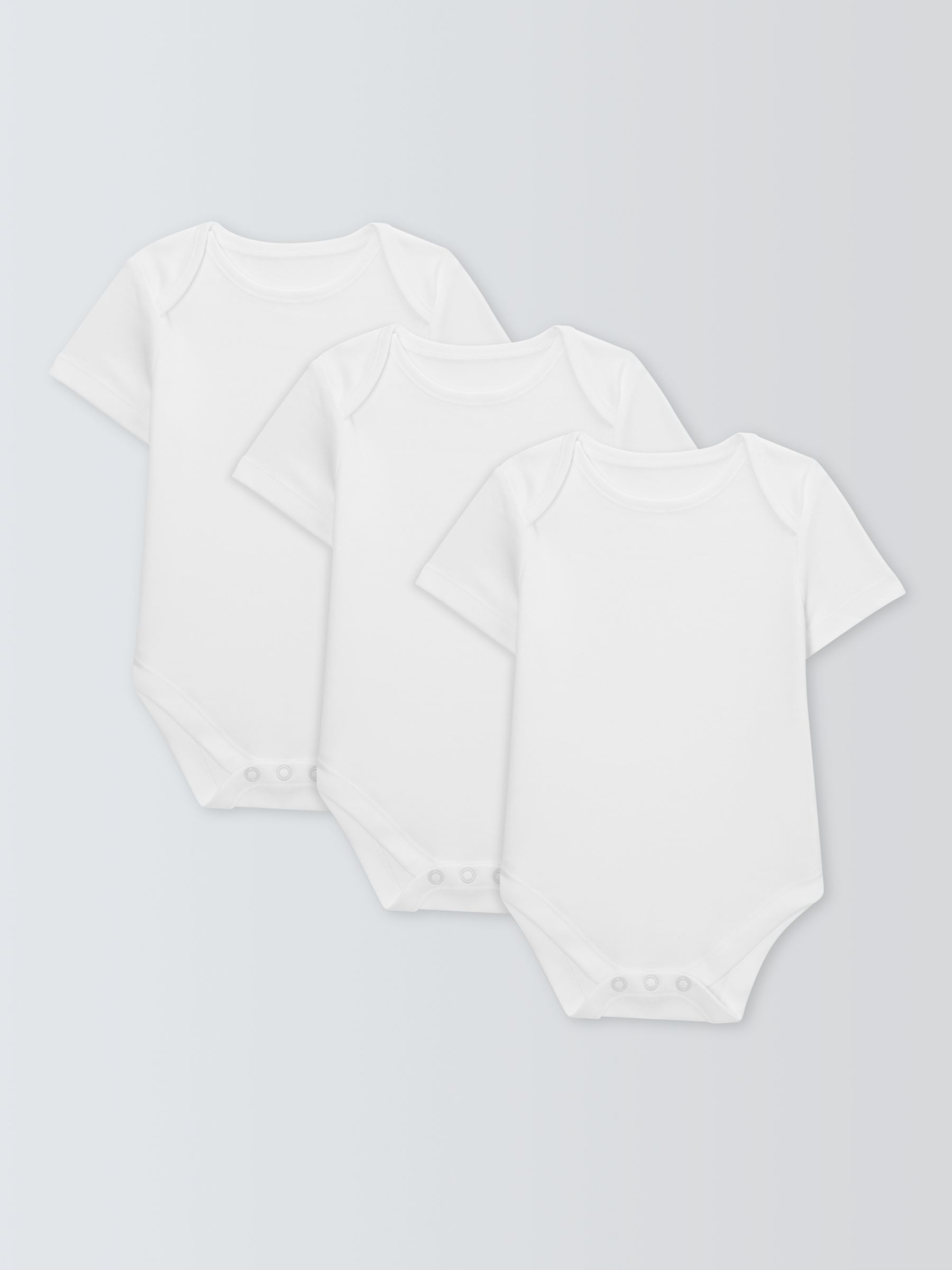 John Lewis Baby Pima Cotton Short Sleeve Bodysuit, Pack of 3, White, 9-12 months