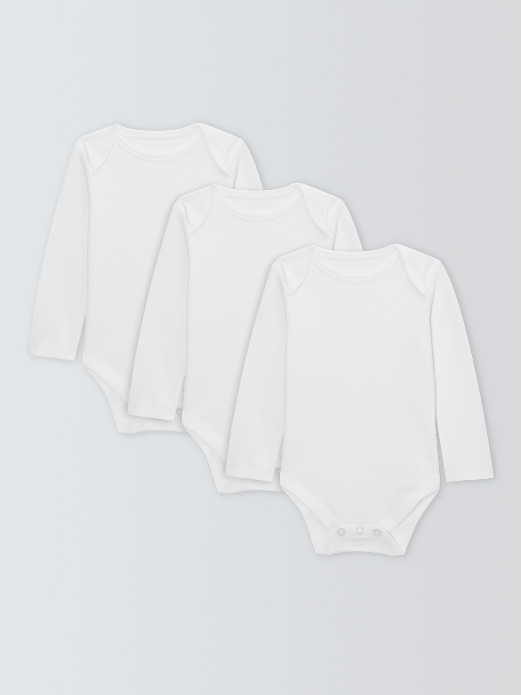 John Lewis Baby Pima Cotton Long Sleeve Bodysuit, Pack of 3, White, 9-12 months