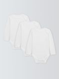 John Lewis Baby Pima Cotton Long Sleeve Bodysuit, Pack of 3, White