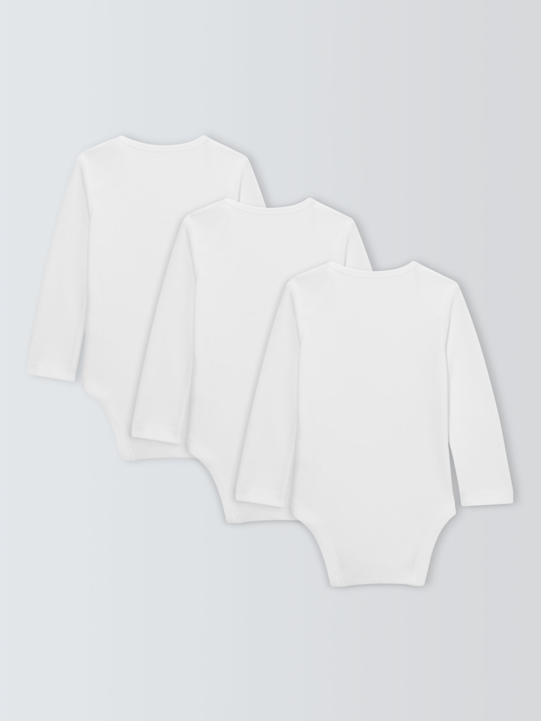 John Lewis Baby Pima Cotton Long Sleeve Bodysuit, Pack of 3, White, 9-12 months