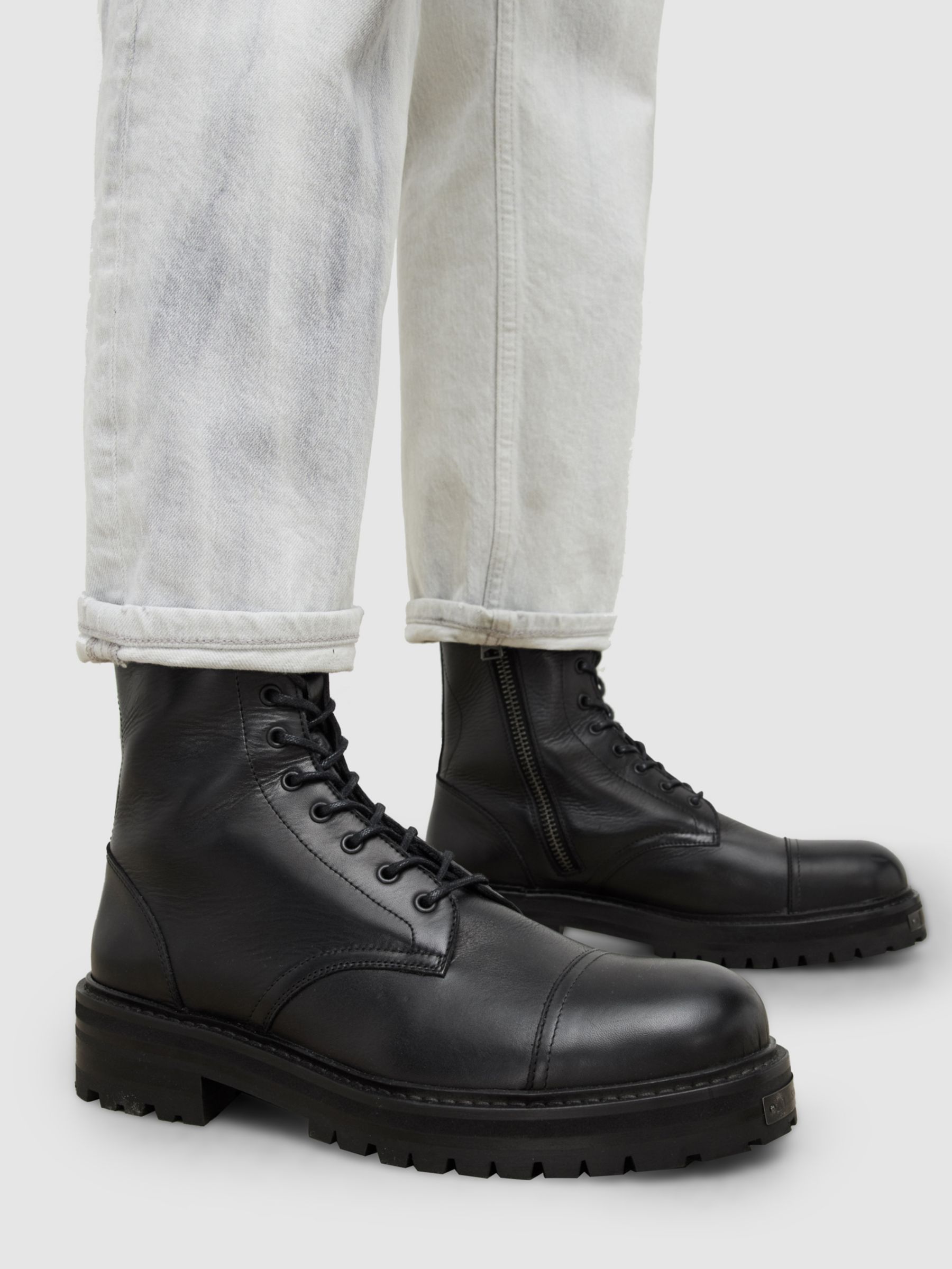 AllSaints Hank Vintage Chunky Sole Ankle Boots, Black at John Lewis ...