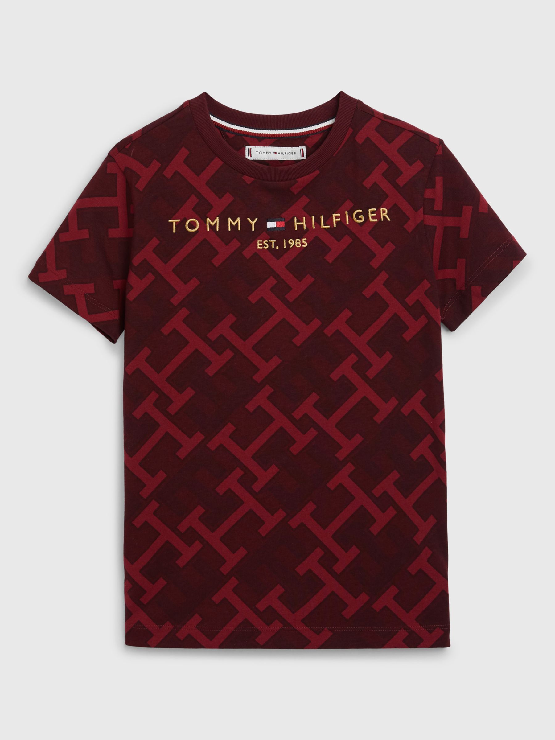 Tommy Kids' Essential Monogram T-Shirt, Deep Rouge, Deep 10 years