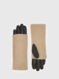 AllSaints Zoya Knitted Cuff Leather Gloves, Cortina Beige