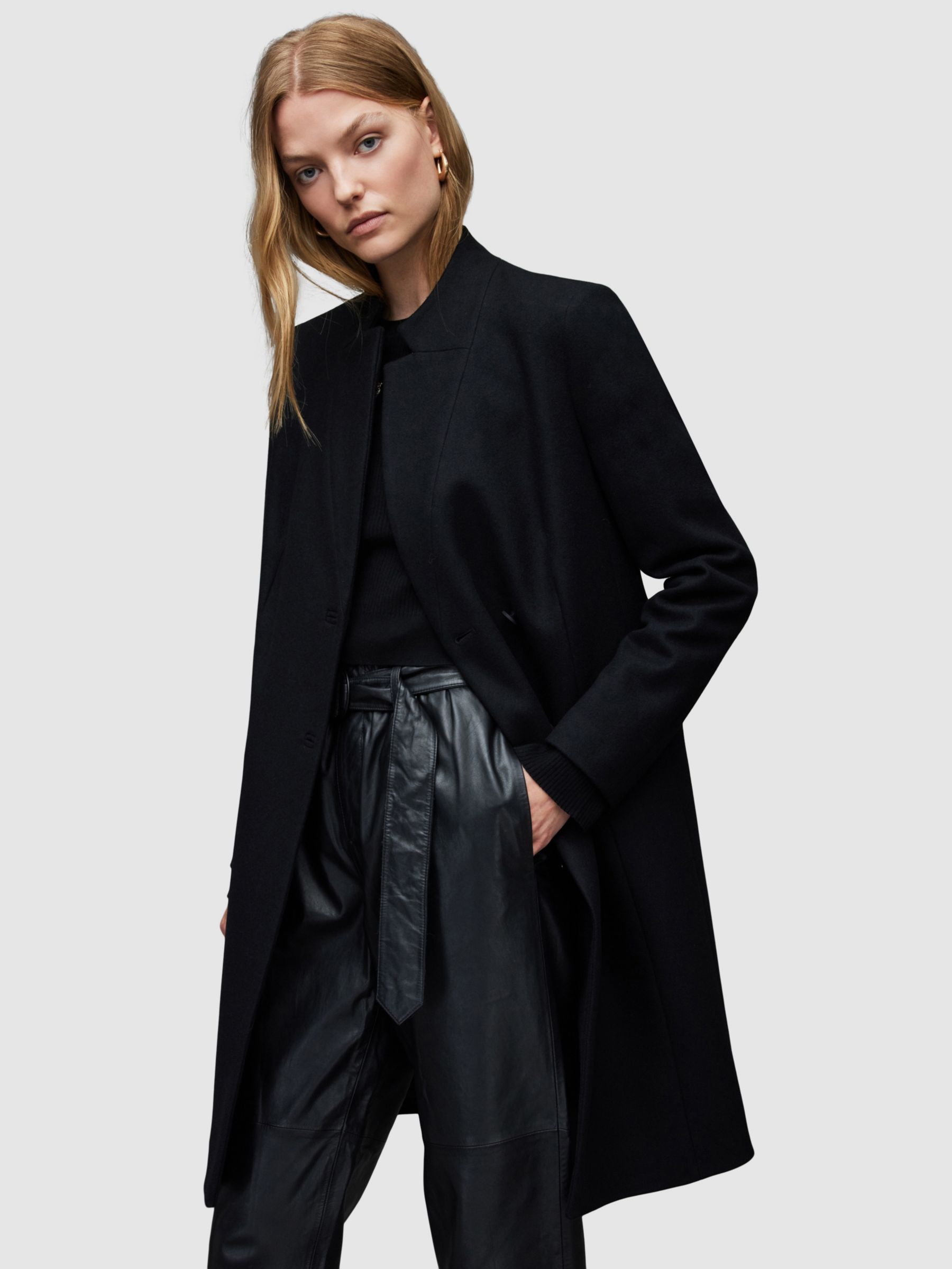 AllSaints Sidney Wool Blend Coat, Black at John Lewis & Partners