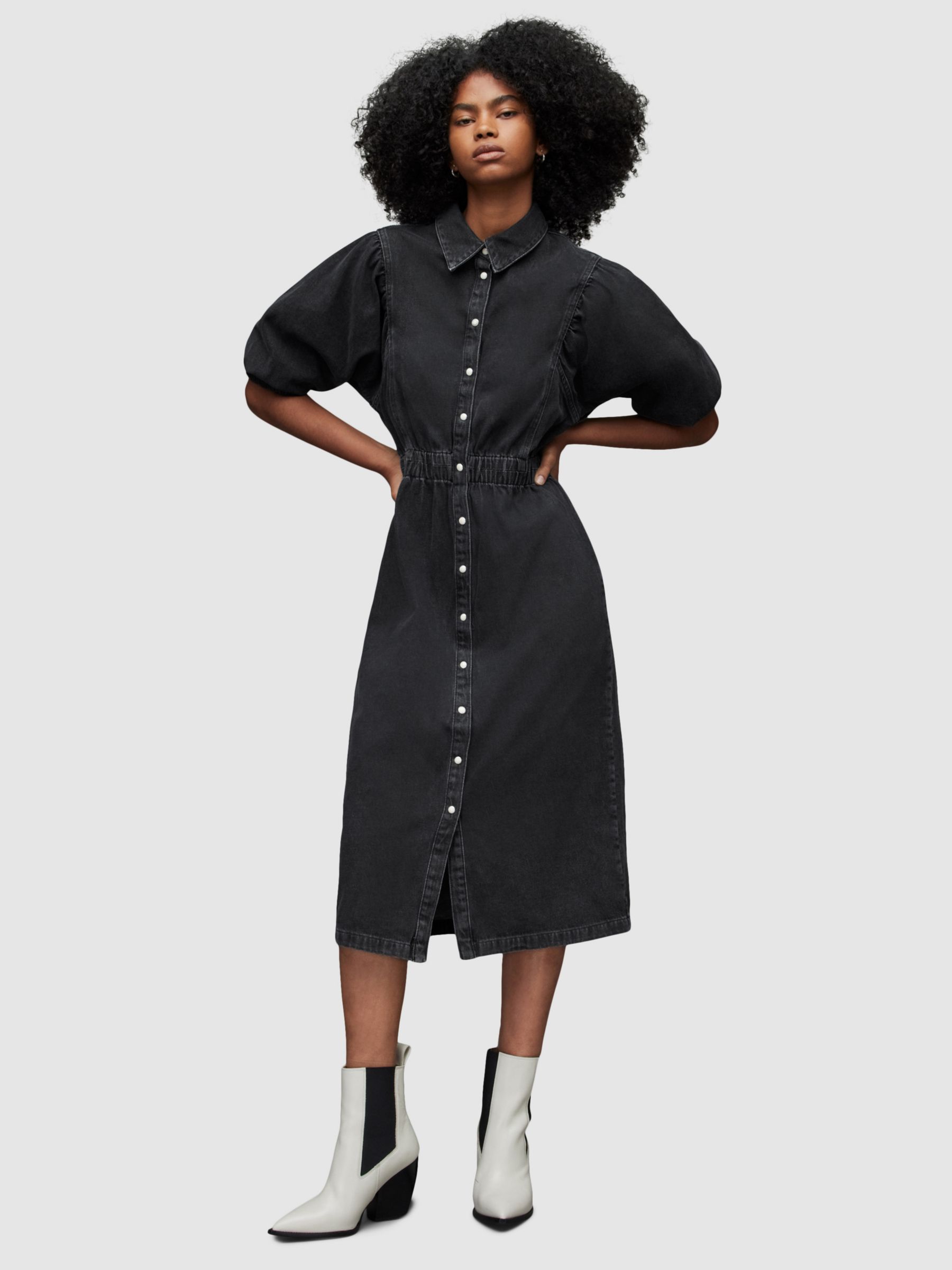 AllSaints Osa Denim Shirt Dress, Washed Black, 6