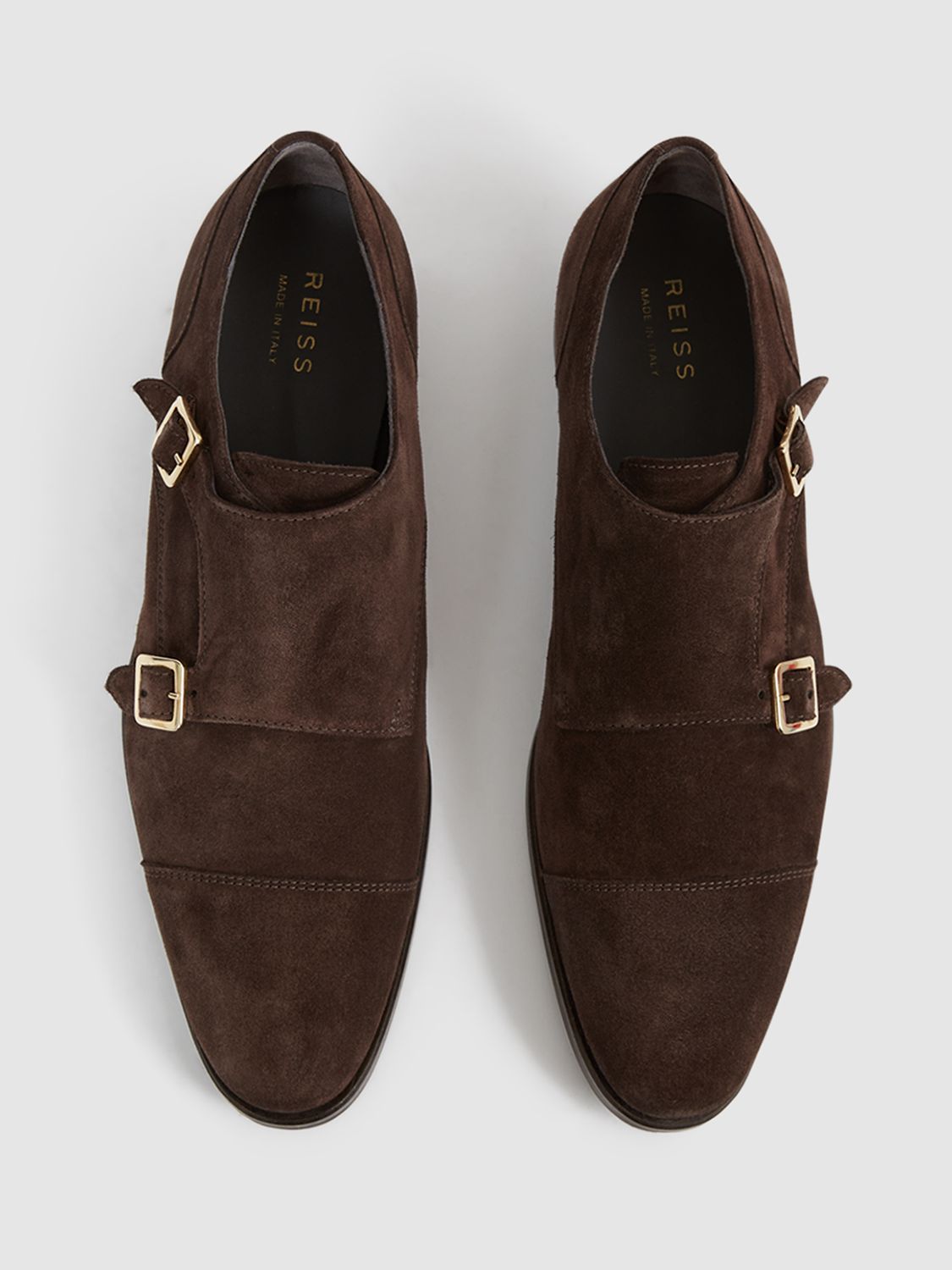 Reiss Rivington Suede Leather Monk Strap Shoes, Chocolate at John Lewis ...