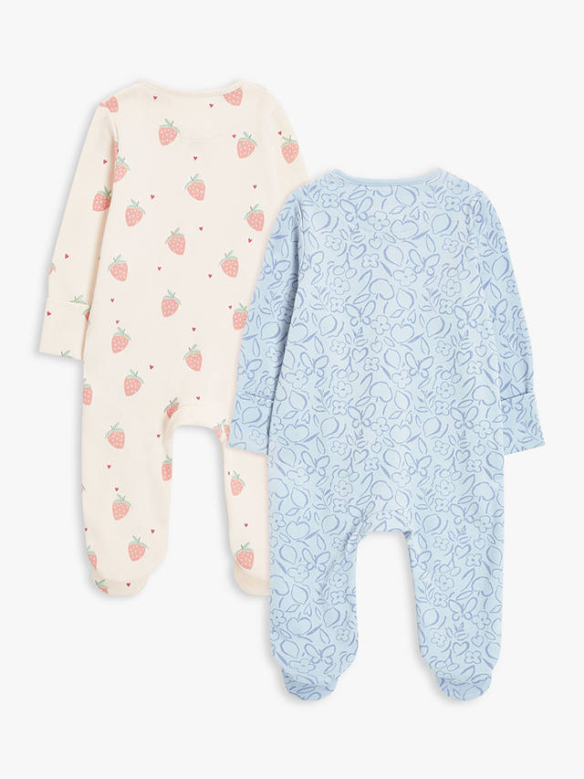 John Lewis Baby Linear Floral & Apple Sleepsuit, Pack of 2, Multi