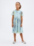 John Lewis Heirloom Collection Kids' Angel Sleeve Chiffon Floral Dress, Blue