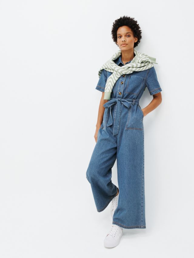 John Lewis ANYDAY Denim Wide Leg Jumpsuit, Blue, 6