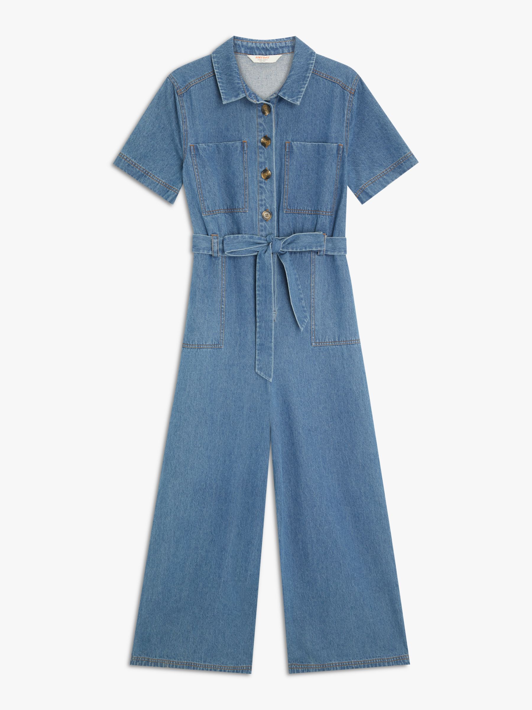 John Lewis ANYDAY Denim Wide Leg Jumpsuit, Blue, 6