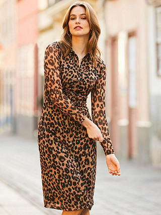 Sosandar Mesh Shirt Dress, Leopard Print