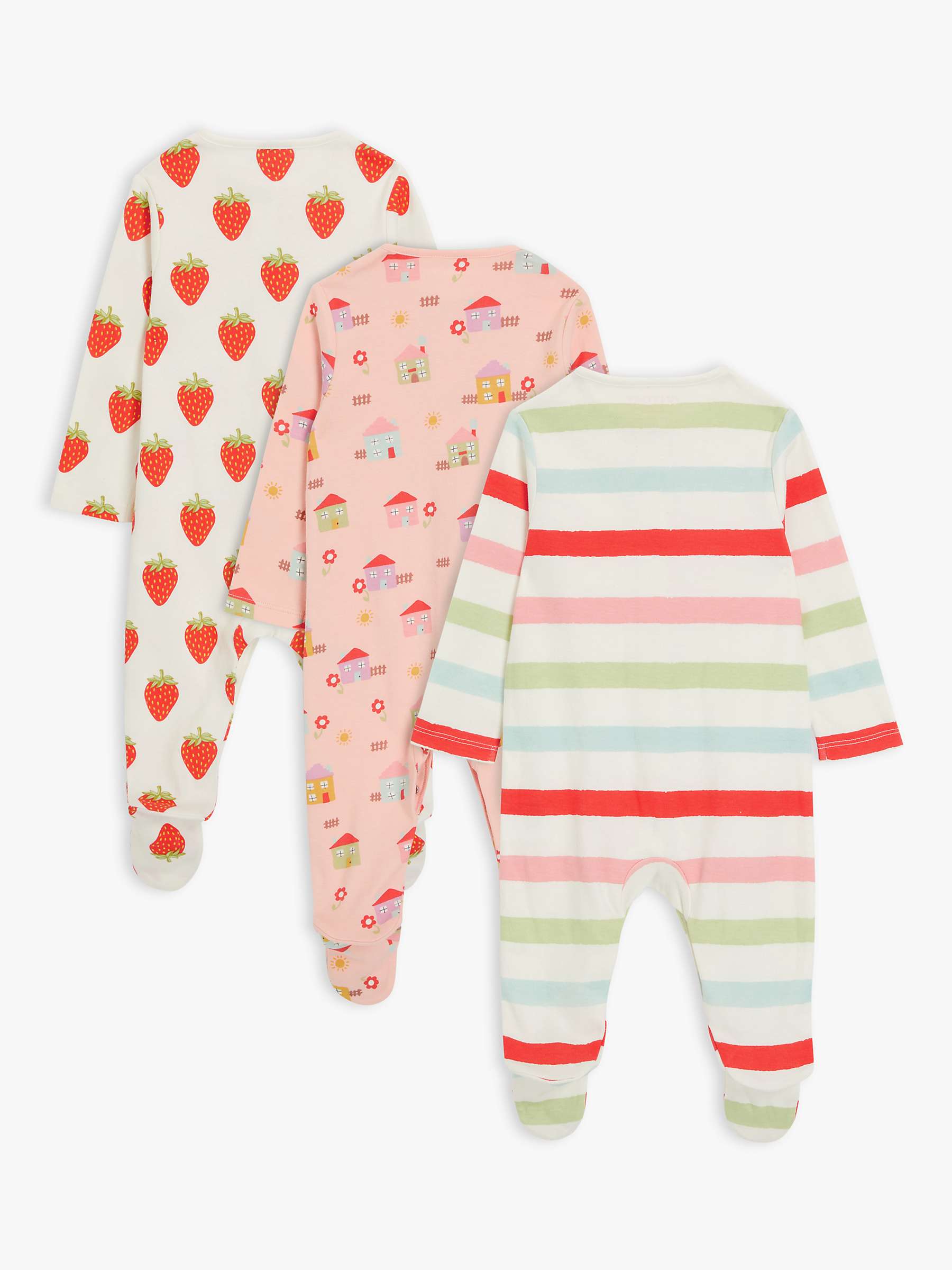 Buy John Lewis ANYDAY Baby Strawberry Houses Mix Sleepsuit, Pack of 3 Online at johnlewis.com