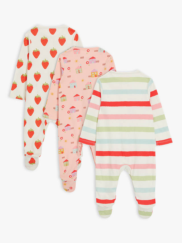 John Lewis ANYDAY Baby Strawberry Houses Mix Sleepsuit, Pack of 3