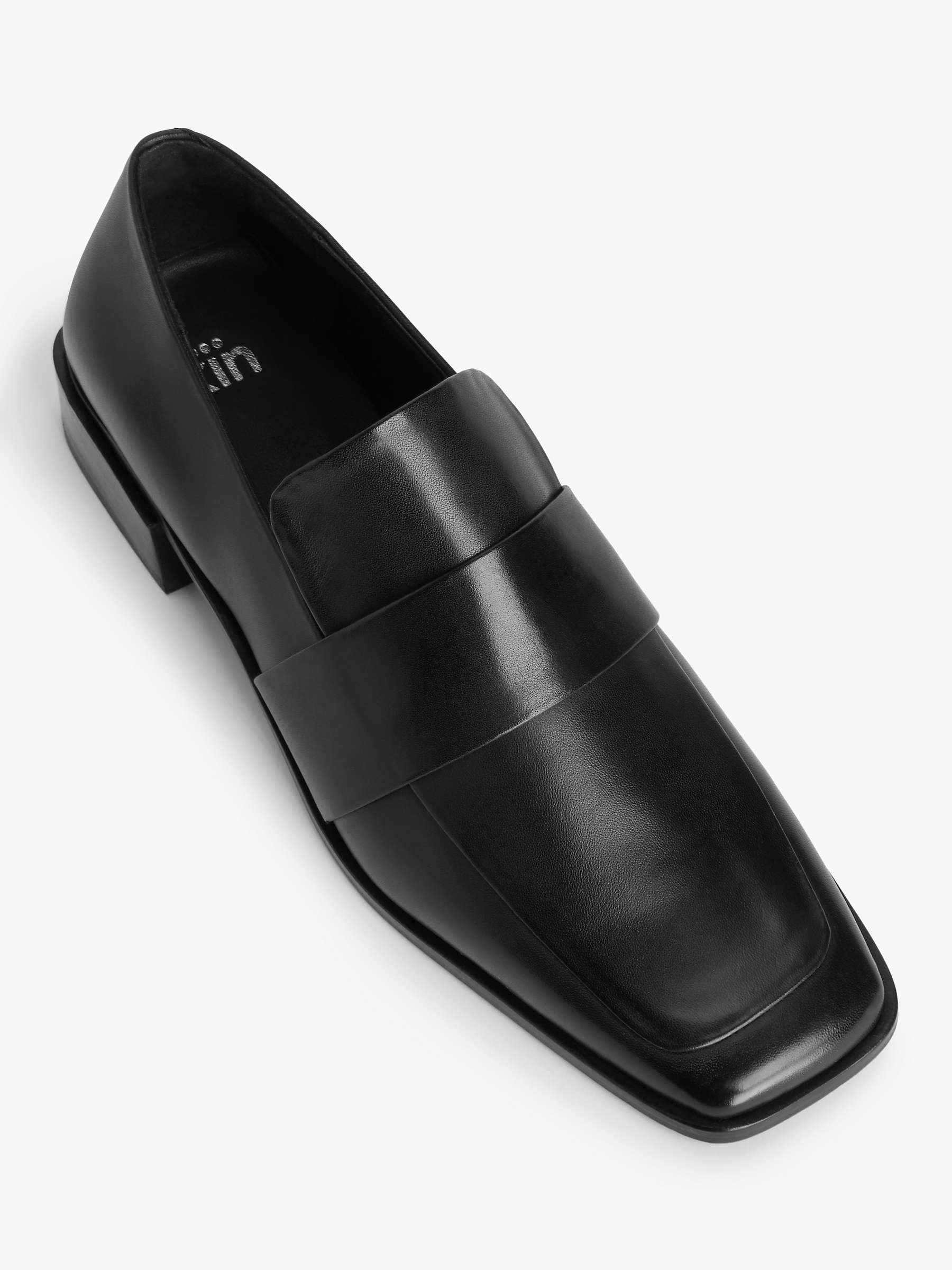 Kin Faye Leather Square Toe Dressy Loafers, Black at John Lewis & Partners