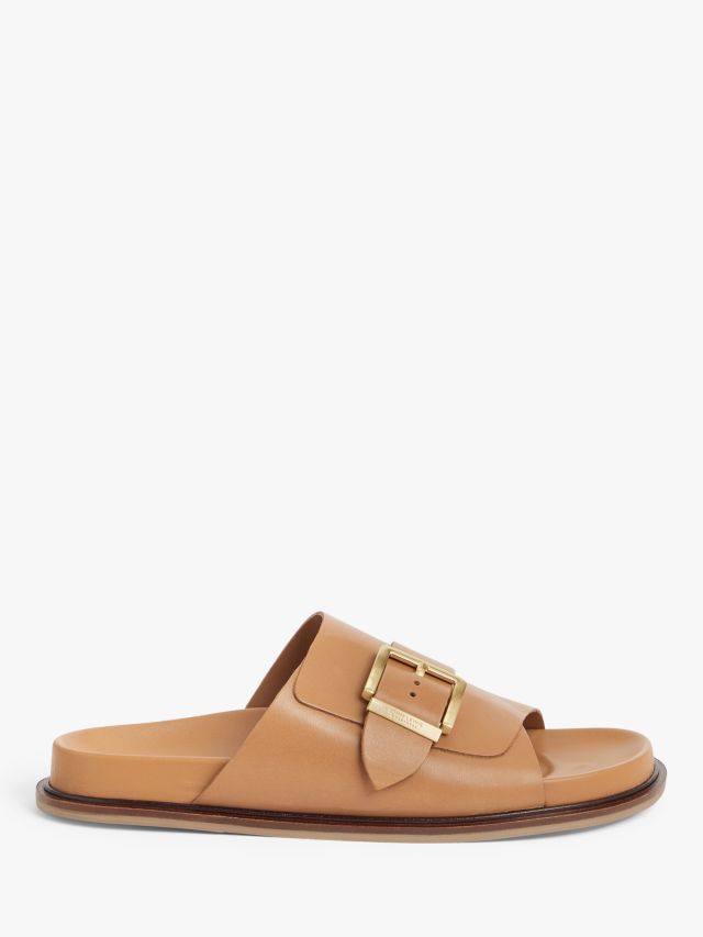 John Lewis Lira Leather Buckle Footbed Mule Sandals Tan 3