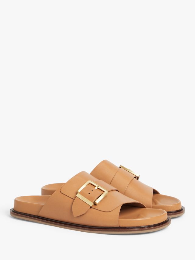 John Lewis Lira Leather Buckle Footbed Mule Sandals Tan 3